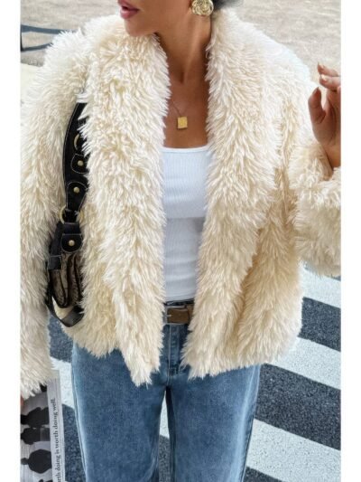 Solid Long Sleeves Elegant Faux Fur Jacket Solid Long Sleeves Elegant Faux Fur Jacket