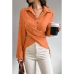 Women’s Crossed Button Long Sleeve Blouse - Image 3