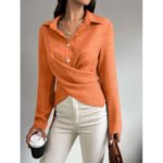 Women’s Crossed Button Long Sleeve Blouse - Image 4