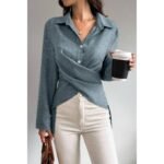 Women’s Crossed Button Long Sleeve Blouse