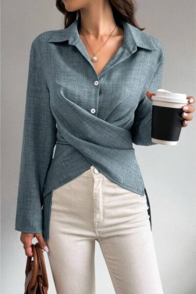 Women’s Crossed Button Long Sleeve Blouse