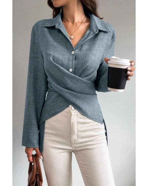 Women’s Crossed Button Long Sleeve Blouse