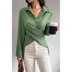 Women’s Crossed Button Long Sleeve Blouse - Image 9