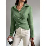Women’s Crossed Button Long Sleeve Blouse - Image 10