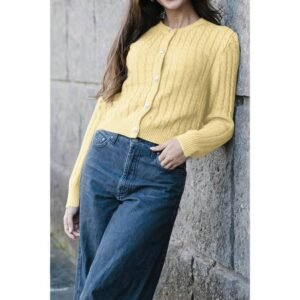 Solid Round Neck Knit Button Cable Sweater Solid Round Neck Knit Button Cable Sweater