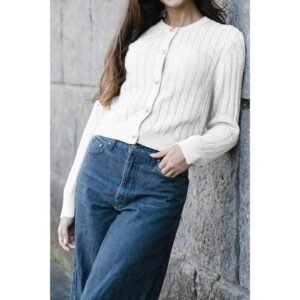 Solid Round Neck Knit Button Cable Sweater Solid Round Neck Knit Button Cable Sweater