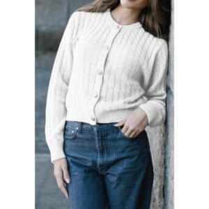 Solid Round Neck Knit Button Cable Sweater Solid Round Neck Knit Button Cable Sweater