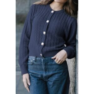 Solid Round Neck Knit Button Cable Sweater Solid Round Neck Knit Button Cable Sweater