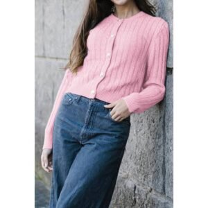 Solid Round Neck Knit Button Cable Sweater Solid Round Neck Knit Button Cable Sweater