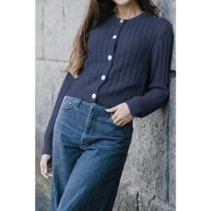 Solid Round Neck Knit Button Cable Sweater Solid Round Neck Knit Button Cable Sweater