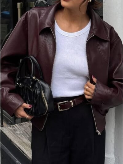 Solid Long Sleeve Short Lapel Zipper Jacket