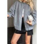 Solid Pockets Brushed Bomber Jacket