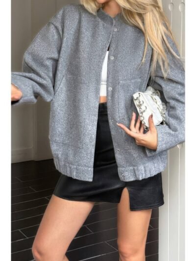 Solid Pockets Brushed Bomber Jacket