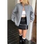 Solid Pockets Brushed Bomber Jacket - Image 2