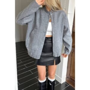 Solid Pockets Brushed Bomber Jacket Solid Pockets Brushed Bomber Jacket