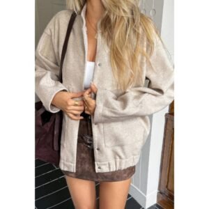 Solid Pockets Brushed Bomber Jacket Solid Pockets Brushed Bomber Jacket