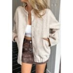 Solid Pockets Brushed Bomber Jacket - Image 9