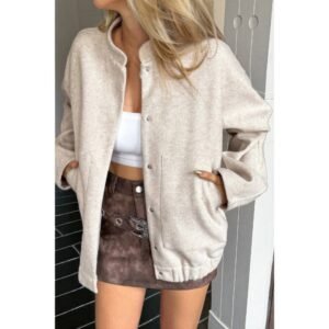 Solid Pockets Brushed Bomber Jacket Solid Pockets Brushed Bomber Jacket