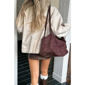 Solid Pockets Brushed Bomber Jacket Solid Pockets Brushed Bomber Jacket