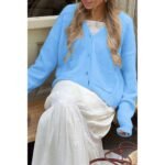 Solid Knit Button Down Pocket Loose Sweater - Image 2