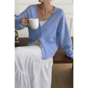 Solid Knit Button Down Pocket Loose Sweater Solid Knit Button Down Pocket Loose Sweater