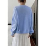 Solid Knit Button Down Pocket Loose Sweater - Image 6