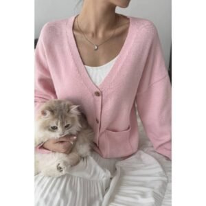 Solid Knit Button Down Pocket Loose Sweater Solid Knit Button Down Pocket Loose Sweater