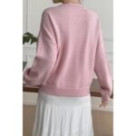 Solid Knit Button Down Pocket Loose Sweater - Image 9