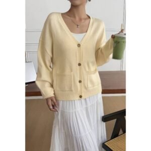 Solid Knit Button Down Pocket Loose Sweater Solid Knit Button Down Pocket Loose Sweater
