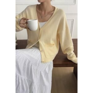 Solid Knit Button Down Pocket Loose Sweater Solid Knit Button Down Pocket Loose Sweater