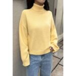 Solid Knit High Neck Drop Shoulder Sweater