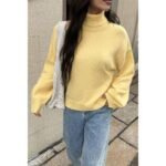 Solid Knit High Neck Drop Shoulder Sweater - Image 2