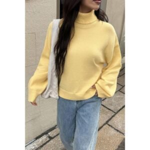 Solid Knit High Neck Drop Shoulder Sweater Solid Knit High Neck Drop Shoulder Sweater