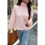 Solid Knit High Neck Drop Shoulder Sweater - Image 4