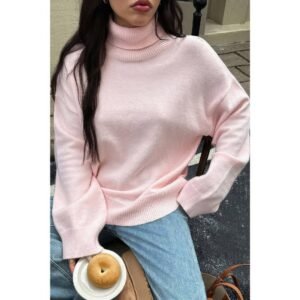 Solid Knit High Neck Drop Shoulder Sweater Solid Knit High Neck Drop Shoulder Sweater