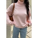 Solid Knit High Neck Drop Shoulder Sweater - Image 6