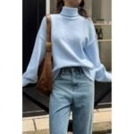 Solid Knit High Neck Drop Shoulder Sweater - Image 7