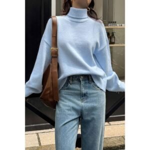 Solid Knit High Neck Drop Shoulder Sweater Solid Knit High Neck Drop Shoulder Sweater