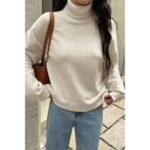 Solid Knit High Neck Drop Shoulder Sweater - Image 8