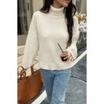 Solid Knit High Neck Drop Shoulder Sweater - Image 9
