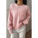Solid Knit Crewneck Long Sleeve Loose Sweater