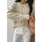 Solid Knit Crewneck Long Sleeve Loose Sweater - Image 5