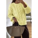 Solid Knit Crewneck Long Sleeve Loose Sweater - Image 8