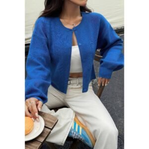 Knit Solid Round Neck Button Down Cardigan Knit Solid Round Neck Button Down Cardigan