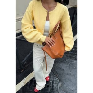 Knit Solid Round Neck Button Down Cardigan Knit Solid Round Neck Button Down Cardigan