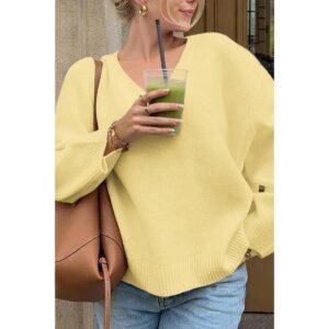 Solid V Neck Loose Knit Vintage Sweater Solid V Neck Loose Knit Vintage Sweater