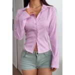 Women’s Slim Fit Striped Button-Down Shirt - Image 5