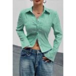 Women’s Slim Fit Striped Button-Down Shirt - Image 10