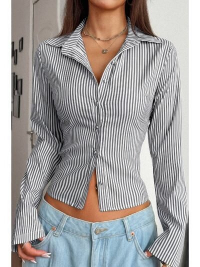 Women’s Slim Fit Striped Button-Down Shirt Women’s Slim Fit Striped Button-Down Shirt