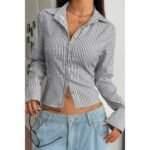 Women’s Slim Fit Striped Button-Down Shirt - Image 16